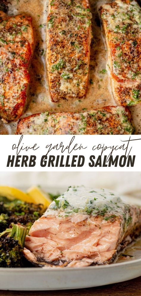 Holiday Seafood Recipes, Salmon Toppings, Salmon Marinade Recipes, Herb Crusted Salmon, Herb Salmon, Copycat Olive Garden, Lemon Garlic Salmon, Italian Seasonings, Olive Garden Copycat