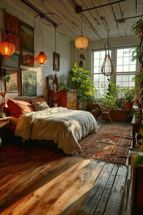 We all want to be proud of our humble abodes. But determining what color scheme and furniture best compliment a space can feel like a monstrous task when interior design just doesn’t come innately. Triangular Bedroom Layout, Bedroom With Window Wall, Queer Apartment Decor, Apothecary Decor Bedroom, Eclectic Bedroom Decor Ideas, 70s Eclectic Bedroom, Cozy 70s Bedroom, Unique Room Decor Bedroom, Grandmacore House Bedroom