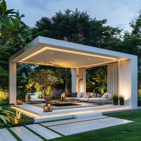 11+ Minimalist Garden Gazebo Ideas for a Clean Look • 333+ Art Images Castle Backyard, Unique Gazebo, Garden Gazebo Ideas, Wooden Garden Gazebo, Modern Pergola Designs, White Gazebo, Modern Gazebo, Gazebo Ideas, Modern Backyard Landscaping