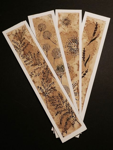 bookmark (23X5 cm)   floral ornament   coffe, salt, ink on watercolor paper    design by Francesca Deplano Coffee Stain Bookmark, Doodle Bookmark, Doodle Bookmarks, Teabag Art, Coffee Art Painting, Ink On Watercolor, Handmade Bookmarks Diy, Tea Bag Art, Coffee Stain