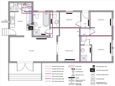 How to Create a Residential Plumbing Plan Residential Plumbing Plan, Plumbing Drawing Plan, Half Pipe Plans, Plumbing Layout Plan, Plumbing Symbols, Layout House, Plumbing Diagram, House Plumbing, Plumbing Layout