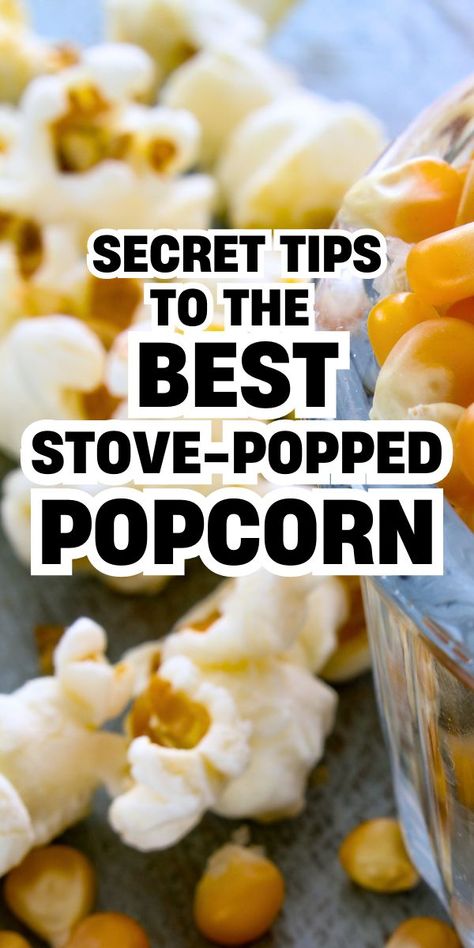 How to make perfect popcorn on the stove every time in just a few minutes (and how to make pan popcorn that won't burn!). We love this vintage recipe stovetop popcorn at our house for an easy snack! #popcornrecipe #vintagerecipe #snackideas #partyfood Make Popcorn On Stove, Butter Popcorn Recipes, Christmas Popcorn Garland, Stove Popcorn, Pop Popcorn On Stove, Movie Night Treats, Recipes Stove Top, Stovetop Popcorn Recipes, Popcorn On The Stove