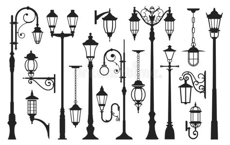 Croquis, Old Street Lamp, Silhouette City, Lamp Tattoo, Fonts Handwriting, Vintage City, City Silhouette, Light Pole, Street Lights