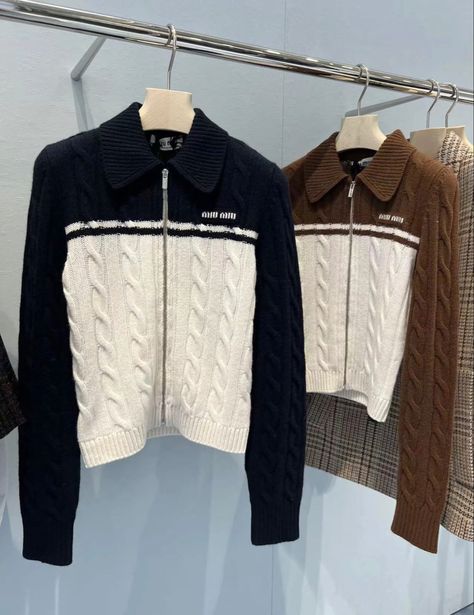 Miu Miu Knitwear, Miu Miu Knit, Miu Miu Jacket, Aw Outfits, Mountain Jacket, Cable Sweater, Fancy Outfits, Casual Style Outfits, White Outfits