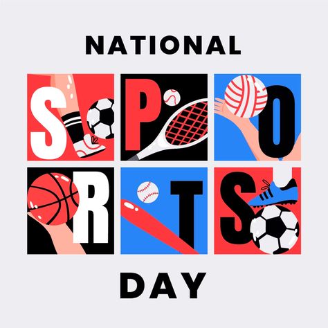 Sports Day Banner, Sports Day Decoration, Sports Day Poster, National Sports Day, Adobe Illustrator Graphic Design, Day Illustration, Sport Banner, Sport Poster Design, Sport Illustration