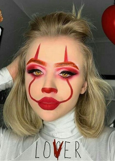 Easy Pennywise Makeup, Pennywise Eye Makeup, Pretty Pennywise Makeup, Penny Wise Makeup Girl, Pennywise Makeup Girl, How To Do Pennywise Makeup, Pennywise Makeup Tutorial, Pennywise Make Up Girl, Pennywise Makeup