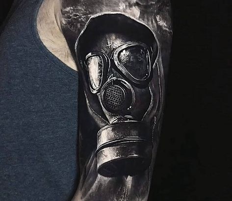 Gasmask tattoo by Eliot Kohek | Post 23873 Eliot Kohek, Gasmask Tattoo, Gaslight Anthem Tattoo, Gas Mask Tattoo Cover Up, Karl Pilkington Tattoo, World Tattoo, Tattoos Gallery, Tattoo Style, Skull Tattoo