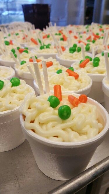 Ramen Noodle Party Decorations, Ramen Noodle Cupcakes, Ramen Birthday Party Ideas, Maruchan Birthday Theme, Ramen Party Theme, Maruchan Party Ideas, Demon Slayer Party Food, Ramen Party Decor, Ramen Party Ideas