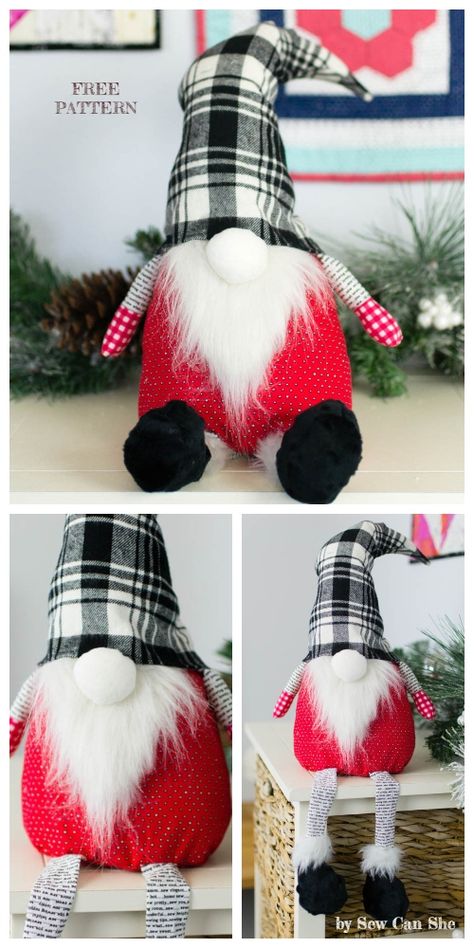 5 DIY Fabric Christmas Gnome Free Sewing Patterns & Tutorials | Fabric Art DIY Patchwork, Natal, Diy Gnome Pattern Free, Santa Sewing Patterns Free, Sew Gnome Patterns Free, Fabric Gnomes Free Pattern, Free Patterns For Gnomes, Gonk Sewing Pattern, Free Printable Gnome Patterns