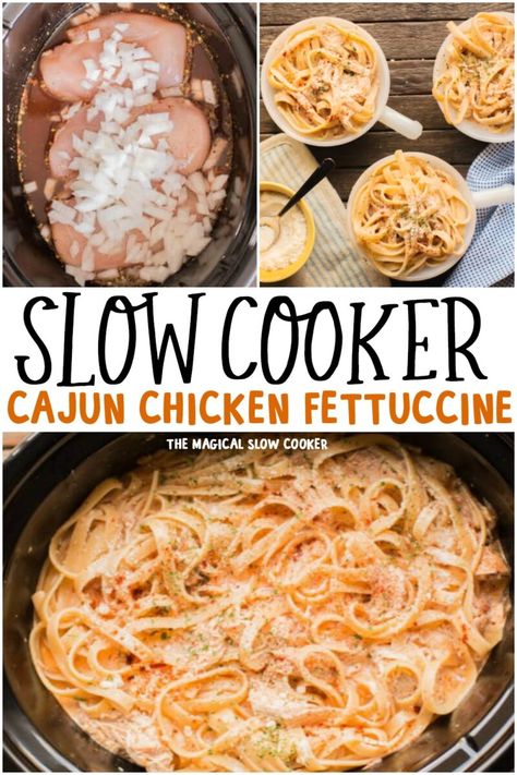 Best Chicken Fettuccine Alfredo, Cajun Chicken Fettuccine Alfredo, Cajun Alfredo Sauce, Noodles Crockpot, Fettuccine Chicken, Cajun Chicken Fettuccine, Slow Cooker Cajun, Cajun Alfredo, Chicken In The Slow Cooker