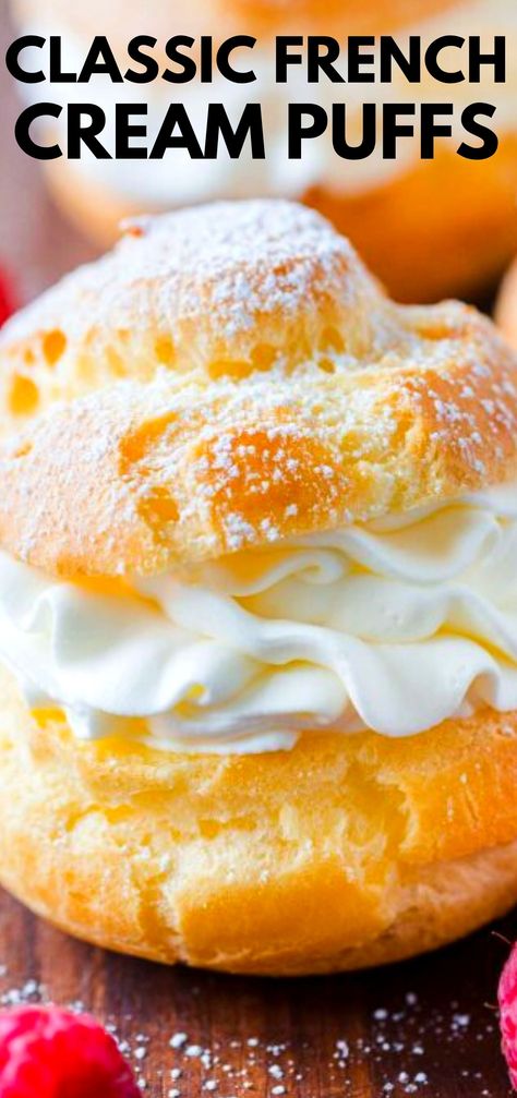 Puff Cake Recipe, French Cream Puffs, Cream Puffs Recipe Easy, Cream Puff Cake, Homemade Cream Puffs, Puff Cake, Puff Dessert, Pastries Recipes Dessert, Carlos Bakery