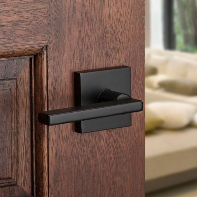 Matte Black Halifax Lever (Square) - Hall/Closet | Kwikset Hall Closet, Matte Black Hardware, Door Lever, Residential Doors, Closet Door, Lock Style, Modern Door, Door Levers, Exterior Door Handles