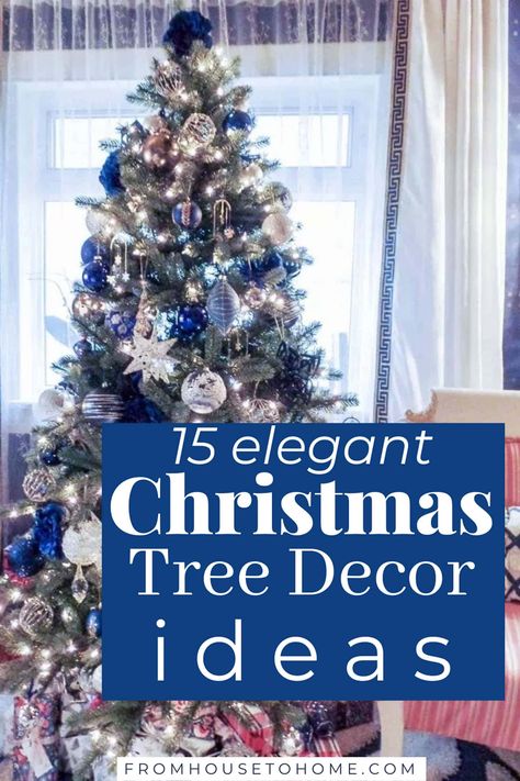 I have some serious Christmas tree decorating goals, so these Christmas tree ideas for both traditional Christmas trees and modern Christmas trees are coming in super handy. Definitely read these if you need some awesome elegant Christmas tree inspiration. Blue Ornaments On Christmas Tree, Elegant Christmas Trees 2023, White And Blue Xmas Tree, Christmas Tree Luxury Decorating Ideas, Decorating Xmas Trees Ideas, Two Tone Christmas Tree, Blue Decorated Christmas Trees Ideas, Christmas Tree Blue And Silver Ideas, Blue Christmas Trees Ideas