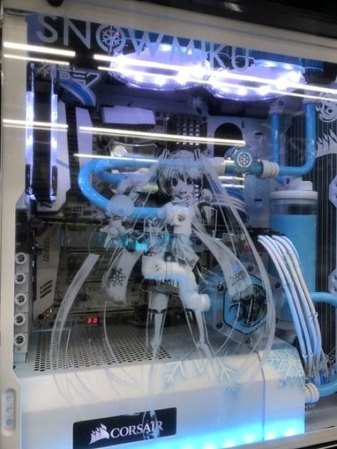 miku hatsune pc setup gamer gamercore aesthetic techcore cyberpunk cybercore y2k blue white glow glowcore tech computer gaming Cybercore Gaming Setup, Cyberpunk Blue Aesthetic, Miku Cybercore, Cyberpunk Pc Setup, Cybercore Pc Setup, White And Blue Cybercore, Computer Blue Aesthetic, Tech Core Aesthetic, Y2k Cybercore Aesthetic