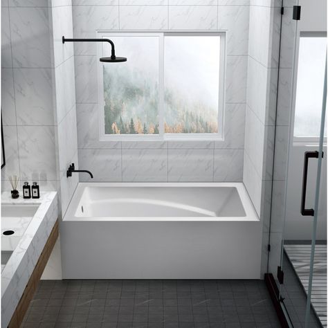 Kingston Brass Oriel 60" L x 32" W Alcove Soaking Acrylic Bathtub | Wayfair Shower Base With Seat, Alcove Tub, Acrylic Shower Base, Wall Alcove, Bubble Baths, Shower Base, Acrylic Bathtub, Soaking Bathtubs, Tub Shower Combo