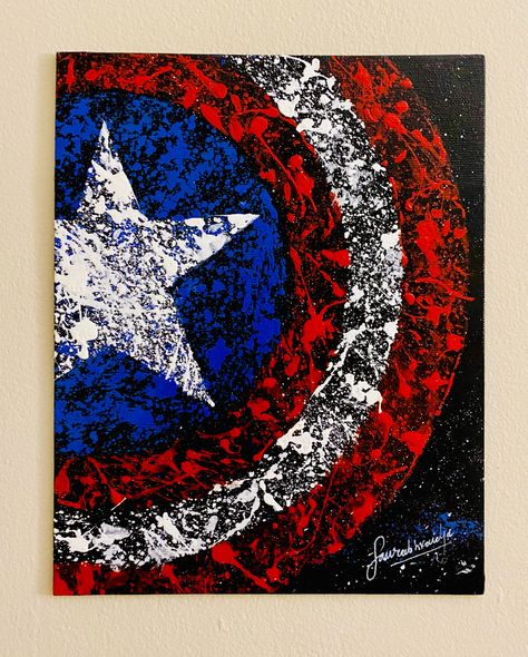 Avenger Paintings Easy, Marvel Acrylic Painting, Avengers Painting Ideas On Canvas, Avengers Canvas Painting Easy, Avengers Acrylic Painting, Avengers Canvas Painting, Captain America Painting, Captain America Canvas Painting, Captain America Shield Drawing