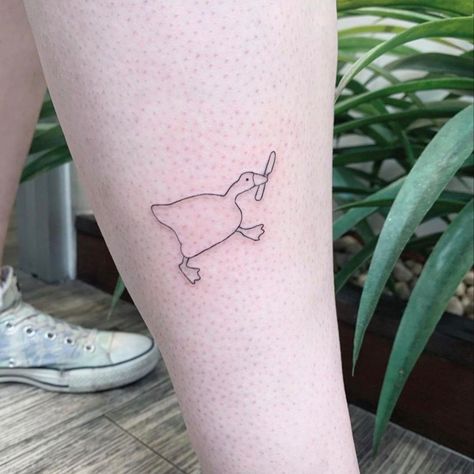 Derpy Animal Tattoos, Goose Holding A Knife Tattoo, Peace Was Never An Option Goose Tattoo, Goose Knife Tattoo, Duck Knife Tattoo, Duck With Sunglasses Tattoo, Funny Goose Tattoo, Goose Tatoos, Duck Holding Knife Tattoo