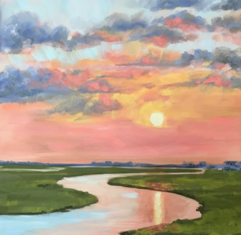 Marsh Landscape, Square Painting, Gouache Art, Landscape Paintings Acrylic, Arte Inspo, Pinterest Ads, Nature Art Painting, Entertaining Ideas, Sunset Painting