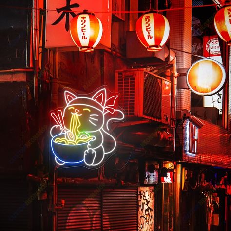 Fortune Cat Ramen Lucky Cat Neon Sign Ramen Neon Sign Ramen - Etsy Ramen Bar Interior, Korean Neon Sign, Japanese Neon Signs, Japanese Ramen Shop, Ramen Party, Japanese Signs, Cat Neon Sign, Ramen Japanese, Japanese Restaurant Design