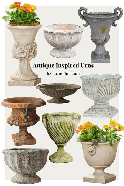 Christmas Tree In Urn, Outdoor Urns, Antique Planter, Antique Urn, Flower Urn, Liz Marie, Liz Marie Blog, Garden Urns, Urn Planters