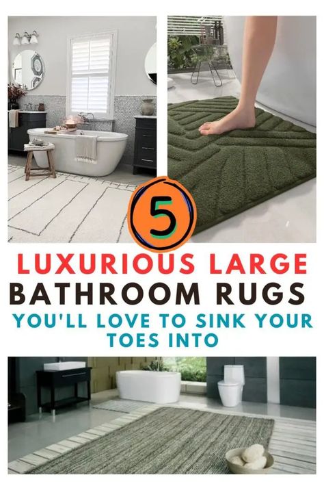 Large Bathroom Rugs: Tips for Buying and Decorating 11 Rug In Front Of Double Vanity, Master Bath Rug Ideas, Large Bathroom Rug Ideas, Bathroom Rug Placement, Bath Rug Ideas, Bathroom Rugs Ideas Master, Bathroom Rugs Ideas, Bathroom Rug Decor, Modern Bathroom Accessories Set