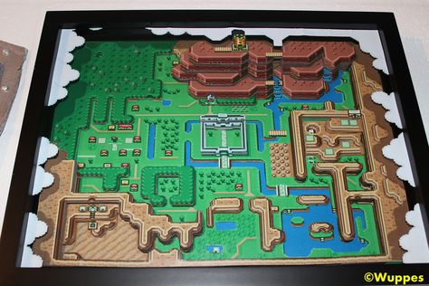 The Legend of Zelda: A link to the Past's overworld as a 3D papercraft map: Desert Palace, Shadow Box Kunst, Lost Woods, A Link To The Past, Link To The Past, Zelda Game, Shadow Box Art, 3d Shadow Box, Classic Video Games