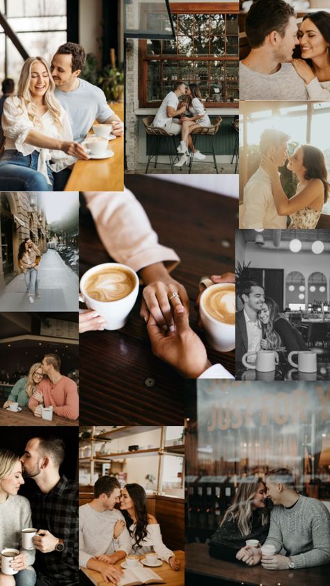 Coffee Shop Coffee Engagement Photos, Boston Engagement Photos, Couples Beach Photography, Coffee Shop Photography, Couple Engagement Pictures, Pre Wedding Shoot Ideas, City Engagement Photos, Coffee Wedding, Restaurant Photography