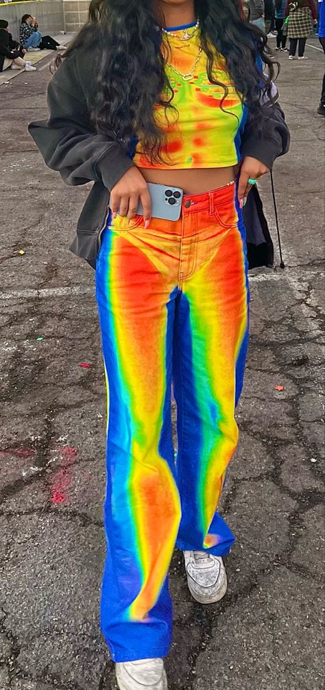 Glow Wave Aesthetic Outfit, Thermal Heat Map Pants, Heat Map Pants, Trippy Clothes Aesthetic, Acidwave Aesthetic Outfit, Acid Pixie Aesthetic Outfits, Trippy Outfits Style, Baddie Wishlist, Trippy Pants