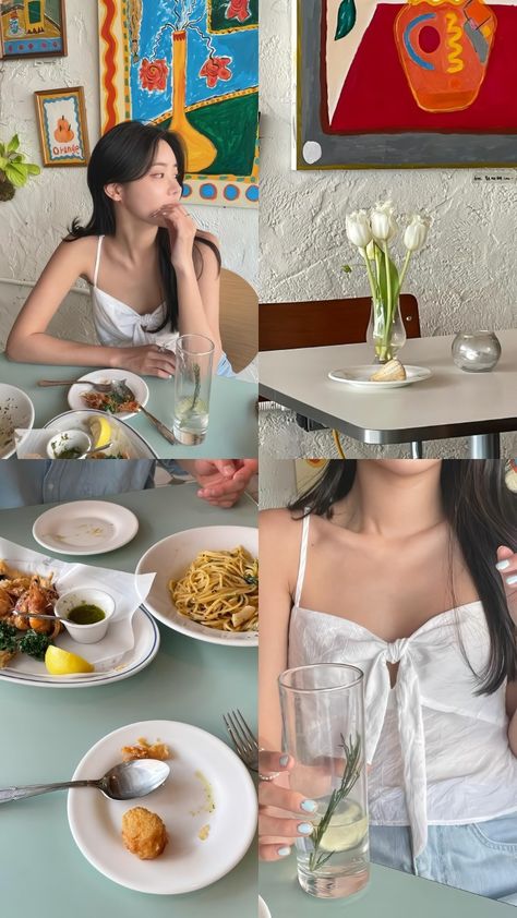 Restaurant Posing Ideas, Outfit Ideas For Cafe, Cafe Pose Ideas Aesthetic, Cafe Outfits Aesthetic, Cafe Outfit Summer, Cafe Pics Ideas, Cafe Post Instagram, Photo At Cafe, Cafe Inspo Pics