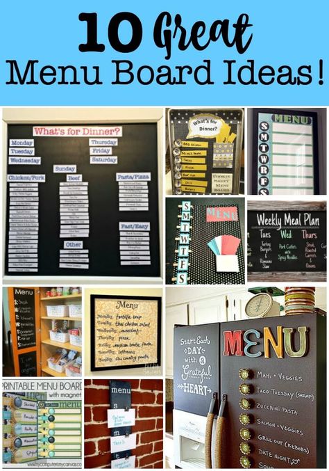 Using a menu board in your kitchen is one of the best ways to get yourself into the habit of weekly menu planning! Whether you create a DIY menu board or use a chalkboard menu board- you'll love it for meal planning! #MenuBoard #MealPlanning #DIYMenuBoard #ChalkboardMenuBoard #GetOrganized Menu Board Ideas, Meal Planner Board, Menu Planning Board, Chalkboard Menu Board, Menu Board Diy, Weekly Menu Boards, Meal Planning Board, Weekly Meal Planning, Diy Menu