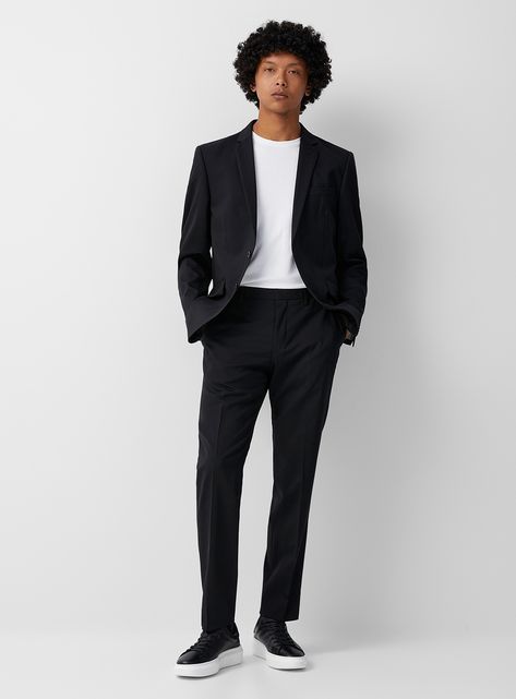 Solid black suit Semi-slim fit | Tiger of Sweden | Shop Men's Semi-Slim Fit Suits | Simons Latin Men, Black Suit Men, Suit Pin, Slim Fit Suits, Event Outfit, Elegant Styles, Black Suit, High Rise Pants, Tiger Of Sweden