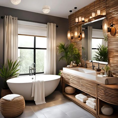 Spa Bathroom Ideas for a Tranquil and Stylish Home Oasis Home Inspiration Bathroom, Home Bathroom Spa Ideas, Modern Spa Bathroom Design, Organic Spa Bathroom, African Bathroom Ideas, Spa Bathrooms On A Budget, Spa Bathrooms Luxury, Master Bath Spa Retreat, Spa Vibes Bathroom