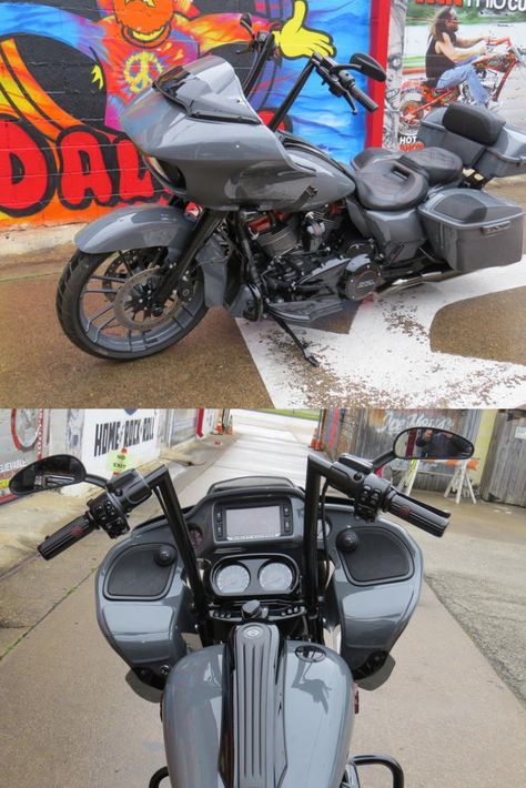 2018 FLTRXSE Road Glide CVO with only 980 MILES!!!! 117ci M8, 6 Speed, Dynajet Power Vision Tuner, Battle Ship Gray, Matching Tour Pack, Krome Werks True Duals and 16" Apes. All 2019 CVO models boast the largest, most powerful stock engine ever offered by Harley-Davidson: a 117ci (1,923cc) Twin-Cooled Milwaukee-Eight with special cam timing and a claimed 125 lb-ft of torque—10 percent more than the standard 107ci engine on Touring models. Setting the CVO 117 apart from other Harley V-twins Road King Harley Davidson, Breakout Harley Davidson, Harley Fatboy, Cvo Road Glide, Harley Davidson Cvo, Road Glide Custom, Nardo Grey, Road Glide Special, Harley Davidson Fatboy