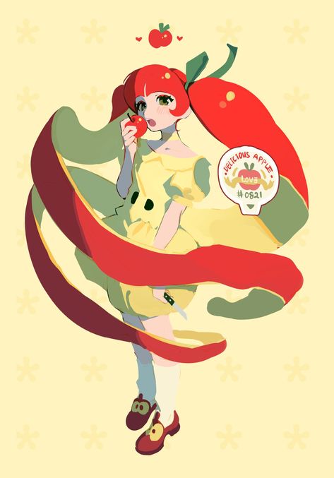 Biting Apple Reference, Fruit Character Design Human, Creative Color Wheel Projects Design, Fruits As Humans, Flat Color Art Style, Cartoon Character Sheet, Apple Character Design, Business Woman Character Design, Character Splash Art