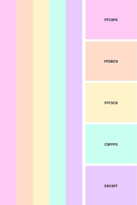 Pastel Color Palette perfect for your next design project! Use this to take inspiration from or just save it for later! Kawaii, Candyland Color Palette, Pastel Color Palette, Adobe Design, Hex Codes, Pastel Colour Palette, Pastel Palette, Google Calendar, Color Inspo