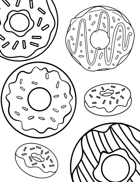 Who doesn’t love donuts? These fried and frosted treats are excellent for breakfast and for snacks. Whether you love them plain, glazed, frosted or with sprinkles, there is lots to love about donuts. Our next set of coloring pages celebrates these fun treats with the hole in the middle. Print out these fun different Donut Coloring Pages to add your own personal touch to. There are lots of fun and different donut designs that are sure to please everyone! Donut Coloring Page, Cupcake Coloring Pages, Birthday Party Places, Cute Donuts, Birthday Party Crafts, Michael Art, Coloring Page Ideas, Delicious Donuts, Fun Treats