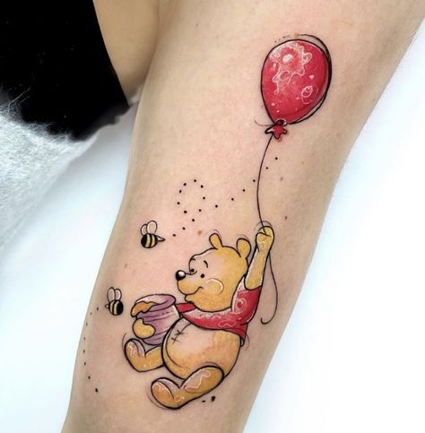 Pooh Bear Memorial Tattoo, Winnie The Pooh With Balloon Tattoo, Winnie The Pooh Bee Tattoo, Winnie The Pooh Balloon Tattoo, Pooh And Friends Tattoo, Pooh Bear Tattoo Ideas, Winnie The Pooh Tattoo Ideas, Pooh Bear Tattoo, Winnie The Pooh Tattoo