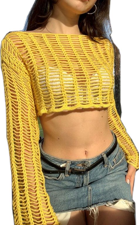 Crochet Top Outfit, Crochet Fish, Crochet Crop Top Pattern, Mesh Sweater, Mode Crochet, Crochet Bolero, Crochet Shrug, Crochet Fashion Patterns, Crochet Shirt