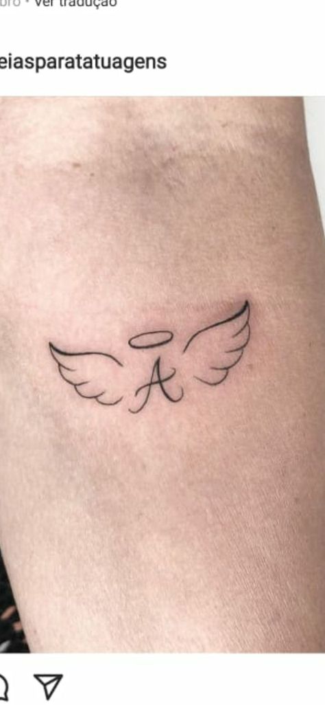 Small Angel Wing Tattoo With Initials, Dainty Small Tattoos, Misscarage Tattoo Ideas, Small Angel Wing Tattoo, Alas Tattoo, Small Rib Tattoos, Small Tattoo Ideas For Women, Small Tattoos For Women, Angel Wings Tattoo