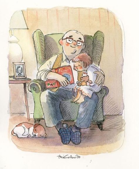 Grandparent Illustration, Toni Galmés, Watercolor Character Illustration, Children Book Illustration Watercolor, Advent Challenge, Advent 2023, Storybook Art, Childrens Books Illustrations, Book Illustration Art