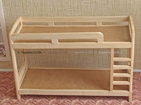 Bunk Bed Diy, Wooden Barbie House, Dollhouse Furniture Tutorials, Double Bunk Beds, Diy Bunk Bed, Bunny Room, Barbie Miniatures, Doll Furniture Diy, Patio Sofa Set