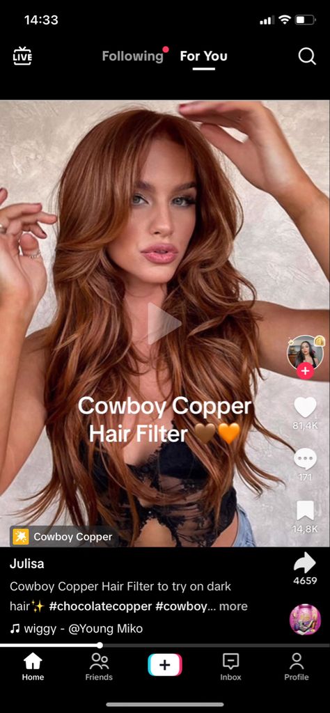 Cow Boy Copper, Cowboy Copper Hair Blue Eyes, Cow Girl Copper Hair Colour, Cow Boy Copper Hair Girl, Cow Girl Copper Hair, Cowboy Copper Hair With Blue Eyes, Copper Hair Blue Eyes, Dark Cowboy Copper Hair, Dark Copper Hair Color