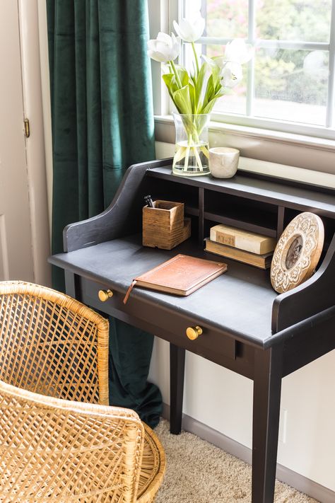 Vintage Writing Desk Makeover - Bless'er House Vintage Writing Desk Makeover, Writing Desk In Bedroom, Writing Desk Makeover, Vintage Desk Makeover, Vintage Desks, Vintage Writing Desk, White Laundry Rooms, Vintage Writing, Desk Makeover