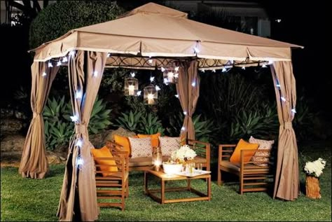 How To create your own Outdoor Getaway. – CCD Engineering Ltd Gazebo With Lights, Gazebo Lighting, Modern Outdoor Patio, Swimming Pool Landscaping, Gazebo Ideas, Outdoor Gazebo, Backyard Gazebo, Outdoor Gazebos, Garden Gazebo