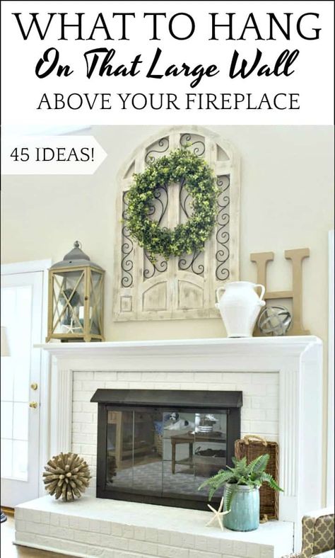 45 Ideas for what to hang on the empty wall above your fireplace #fireplacedecor #fireplacedecoratingideas #wallart #fireplacemakeover Farmhouse Mantel Decor, Red Brick Fireplaces, Farmhouse Mantel, Brass Fireplace, Arch Window, Brick Fireplace Makeover, Fireplace Mantle Decor, The Mantle, Fireplace Mantel Decor