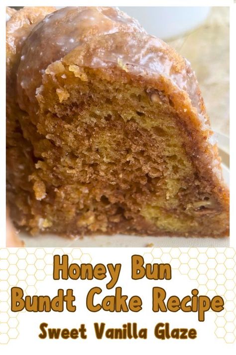 This Honey Bun Bundt Cake easy recipe is moist and flavorful with a cinnamon streusel swirl in the center. The sweet vanilla glaze will make you think of cinnamon buns. Honey Bun Bundt Cake, Honeybun Cake Recipe, Honey Bun Cake Recipe, Bun Cake Recipe, Cake Easy Recipe, Easy Bundt Cake Recipes, Honey Bun Cake, Easy Bundt Cake, Bun Cake