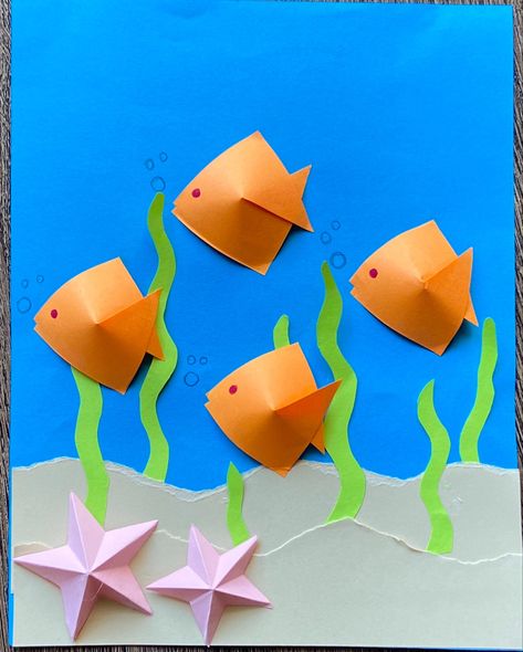 Fish Construction Paper Craft, Moving Fish Craft, Diy Paper Fish Craft, Fish Diy Crafts, 3d Fish Craft, Fish Art And Craft, Fish Art Craft, Paper Fish Craft For Kids, Diy Paper Fish