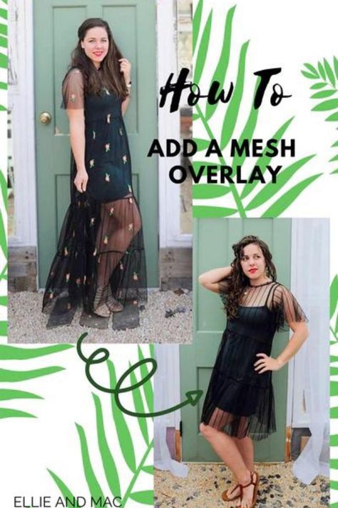 Want to diy a mesh dress outfit? How neat are these black sheer dresses?! Click this pin to find out how to make them, lots of sewing pattern details! Overlay Dress Pattern, Diy Prom Dress Pattern, Night Dress Pattern, Mesh Dress Outfit, Diy Prom Dress, Sheer Overlay Dress, Prom Dress Pattern, Ellie And Mac, Mesh Overlay Dress