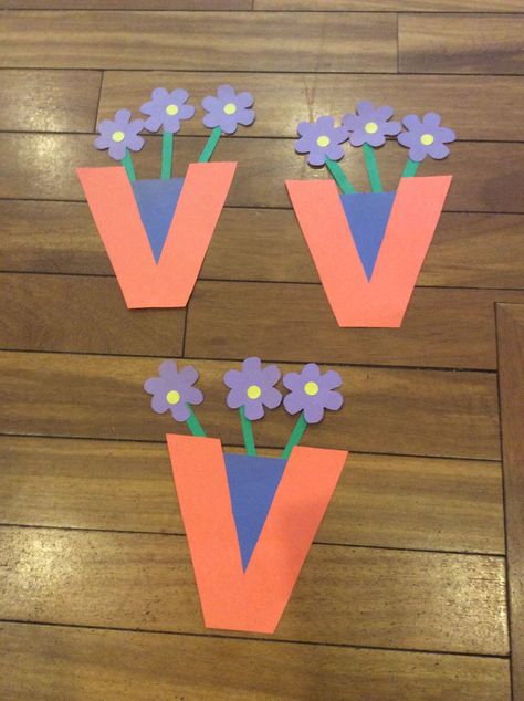 V For Vase Craft, Preschool Vase Craft, Vase Activities For Preschool, V Letter Activities For Preschool, Vase Crafts For Preschoolers, The Letter V Crafts For Preschool, V Art For Preschool, Lowercase M Craft, V Words Preschool