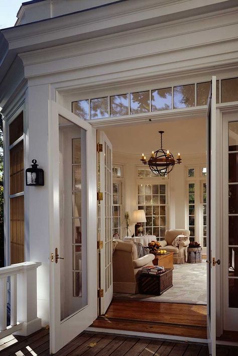 Would love this with a one-step up into the room. So lovely! Residence Architecture, Remodel Bathroom, French Doors Interior, Interior Barn Doors, House Inspo, Dream Home Design, Home Fashion, My Dream Home, French Doors